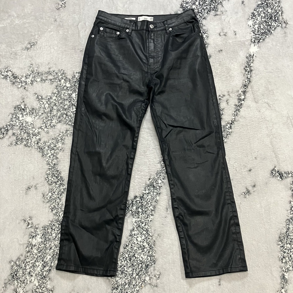 MNG Mango Faux Leather Pants Black Womens Sz 8 Straight Leg Mid Rise Biker